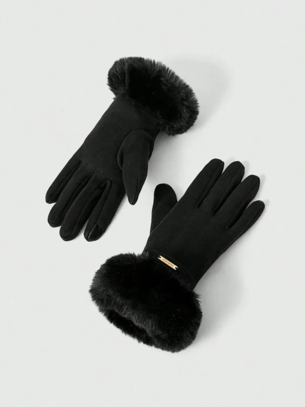 Black Faux Fur Cuff Full Finger Gloves